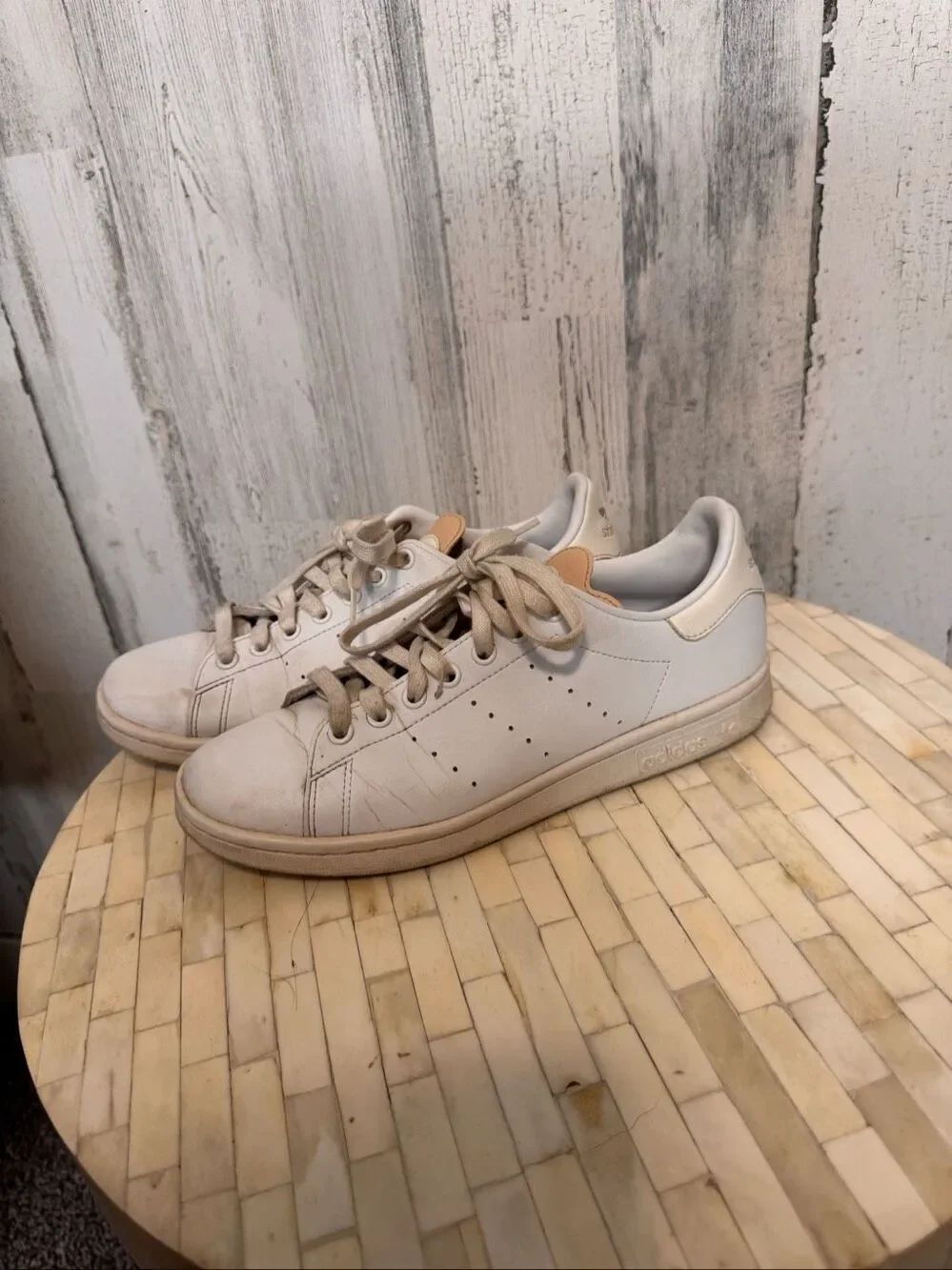 Adidas Stan Smith Primegreen White Beige Sneakers Womens Size 8.5 H03122 Shoes